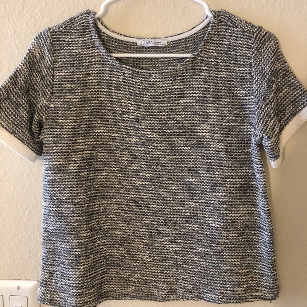 Zara Tweed Short Sleeve Top Medium